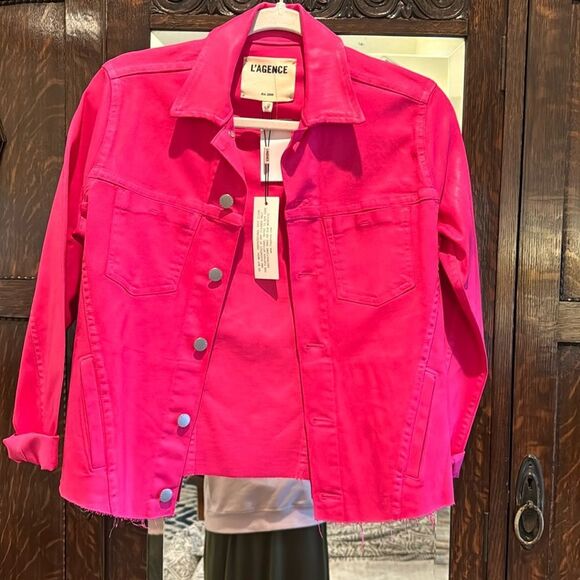 Jackets & Blazers - NWT L’agence hot pink coated denim jacket